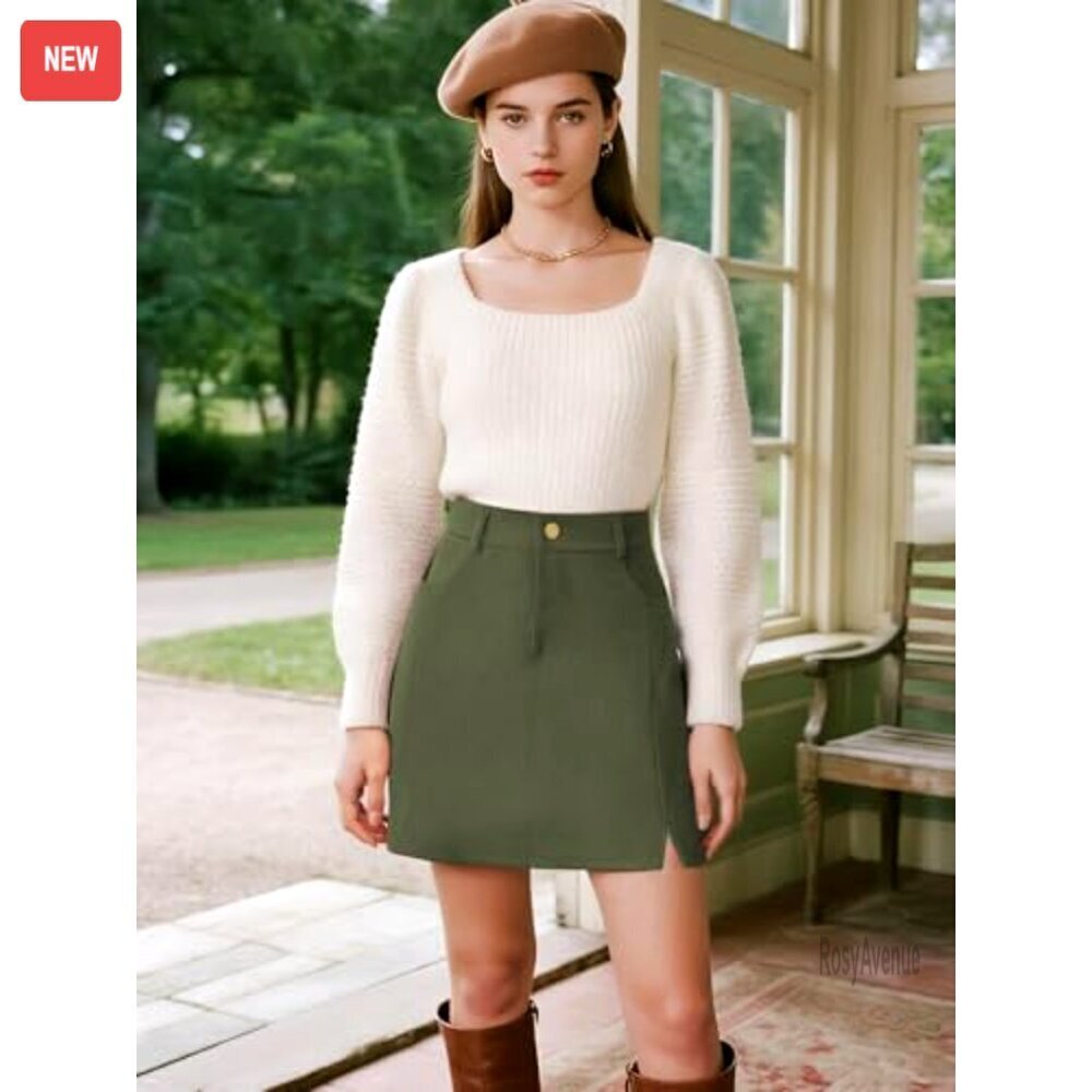 Corduroy Mini Skirt with Pockets A-Line Fall Winter Basic Short Skirt - Picture 5 of 7